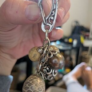 Brighton Silver and Tan Keychain with Textured Charms